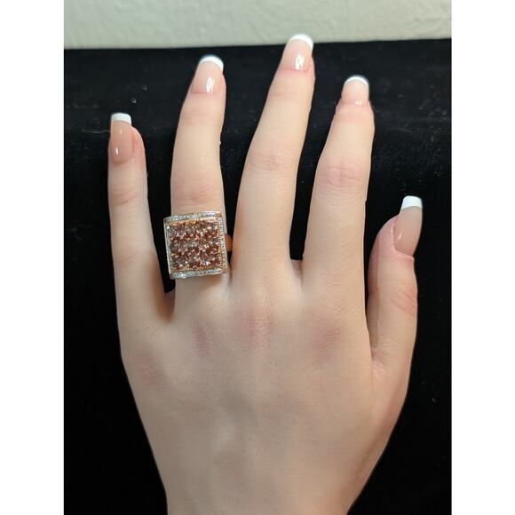 Sterling Rose Vermeil 2.75 CTW Color Change Garnet Diamond Cluster Ring Sz 5.75 - Picture 3 of 8